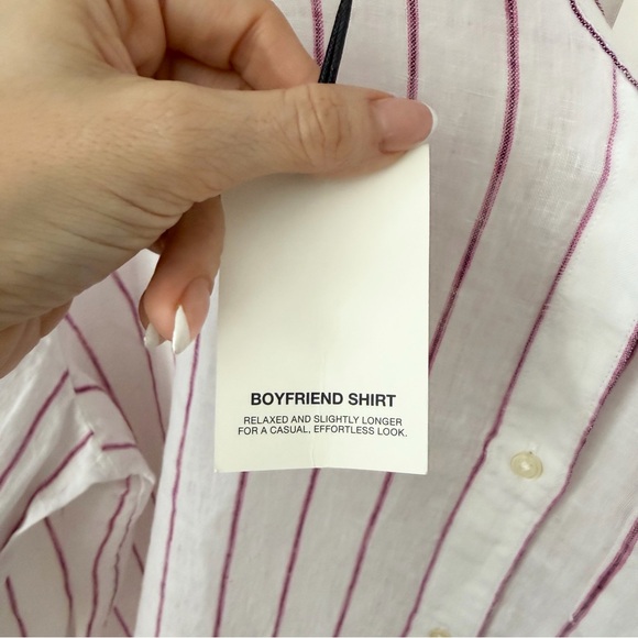 NWT Gap 100% Linen Boyfriend Shirt XL Tall Button Down Pinstripe Oversized - Picture 9 of 13
